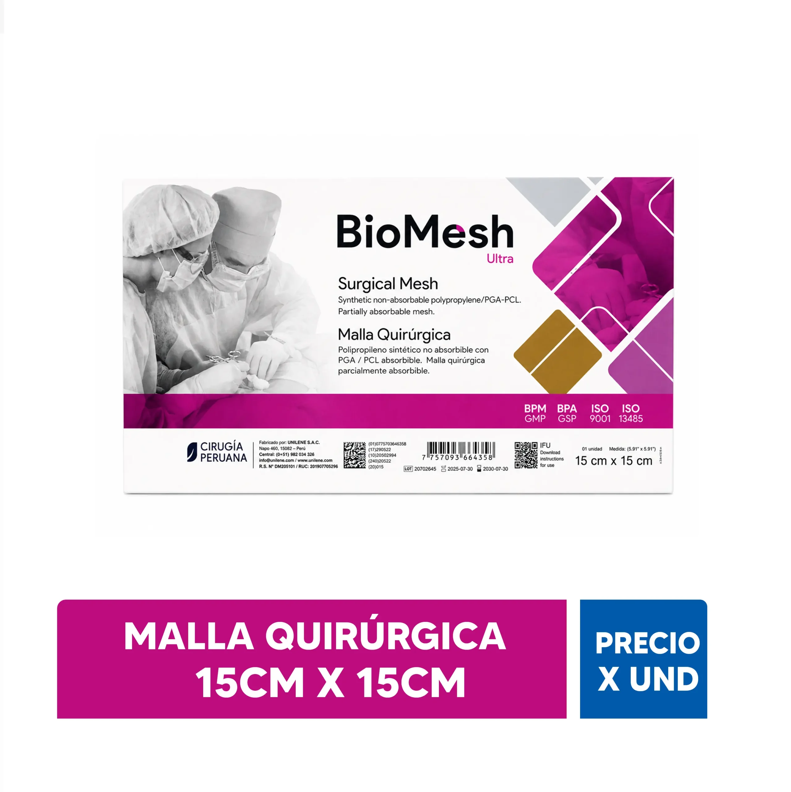 MALLA QUIRURGICA BIOMESH ULTRA- 15CM X 15CM  UNILENE  PRECIO X UNIDAD