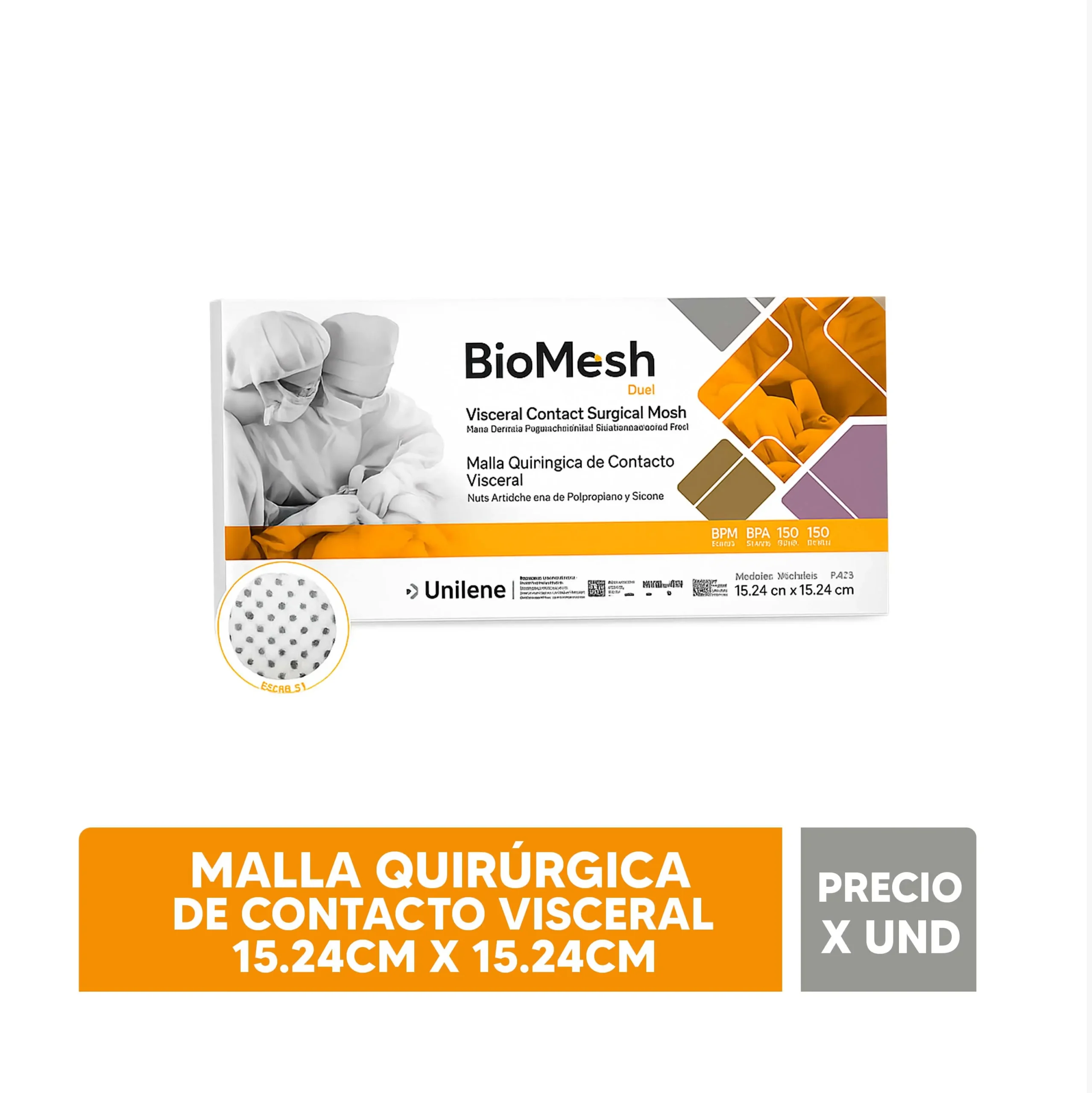 MALLA QUIRURGICA  BIOMESH DUAL  -CONTACTO VISCERAL  15.24CM X 15.25CM – UNILENE – PRECIO X UNIDAD