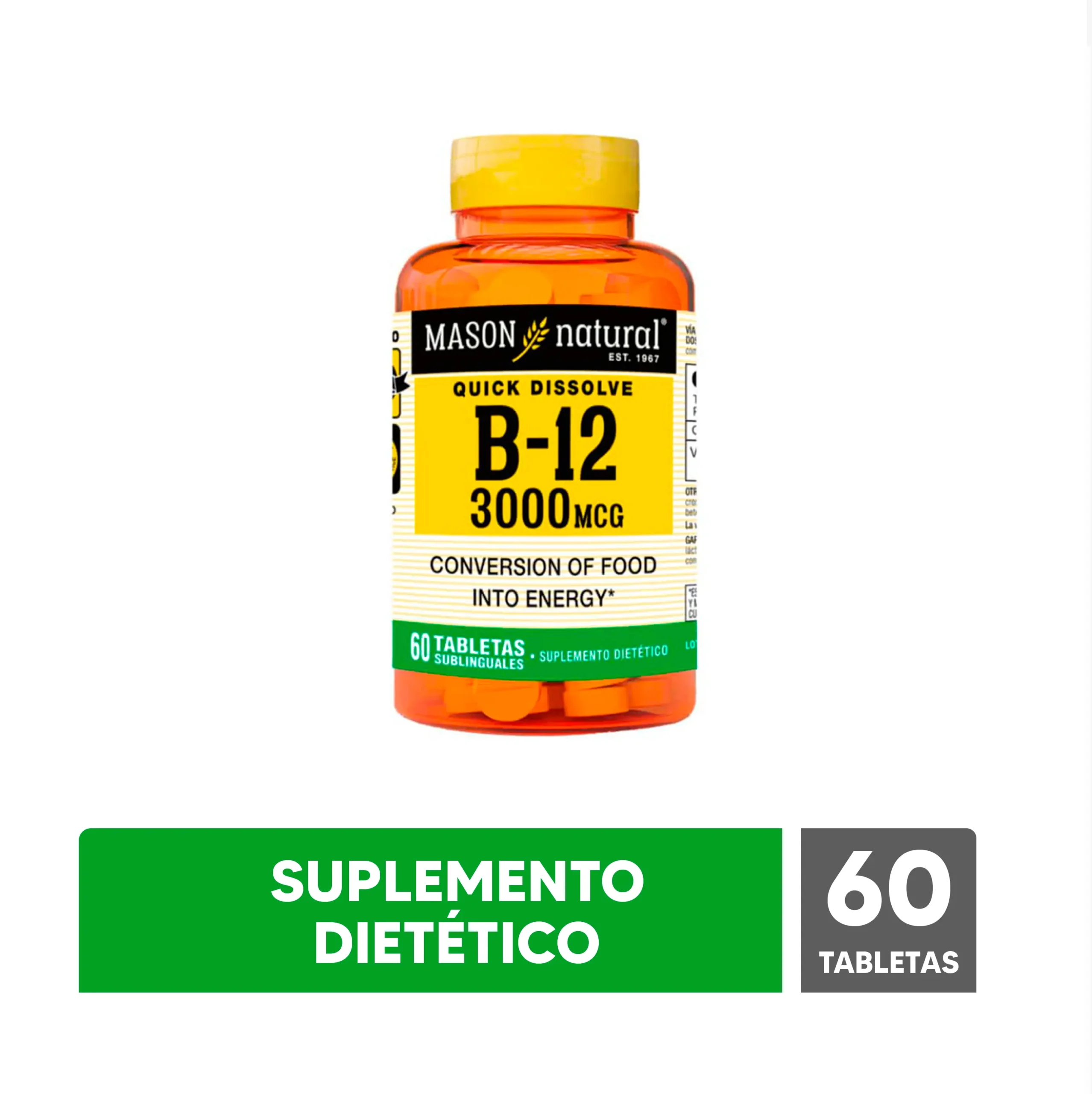 VITAMINA B-12 3000MCG X 60 TAB SUBLINGUALES  MASON NATURAL